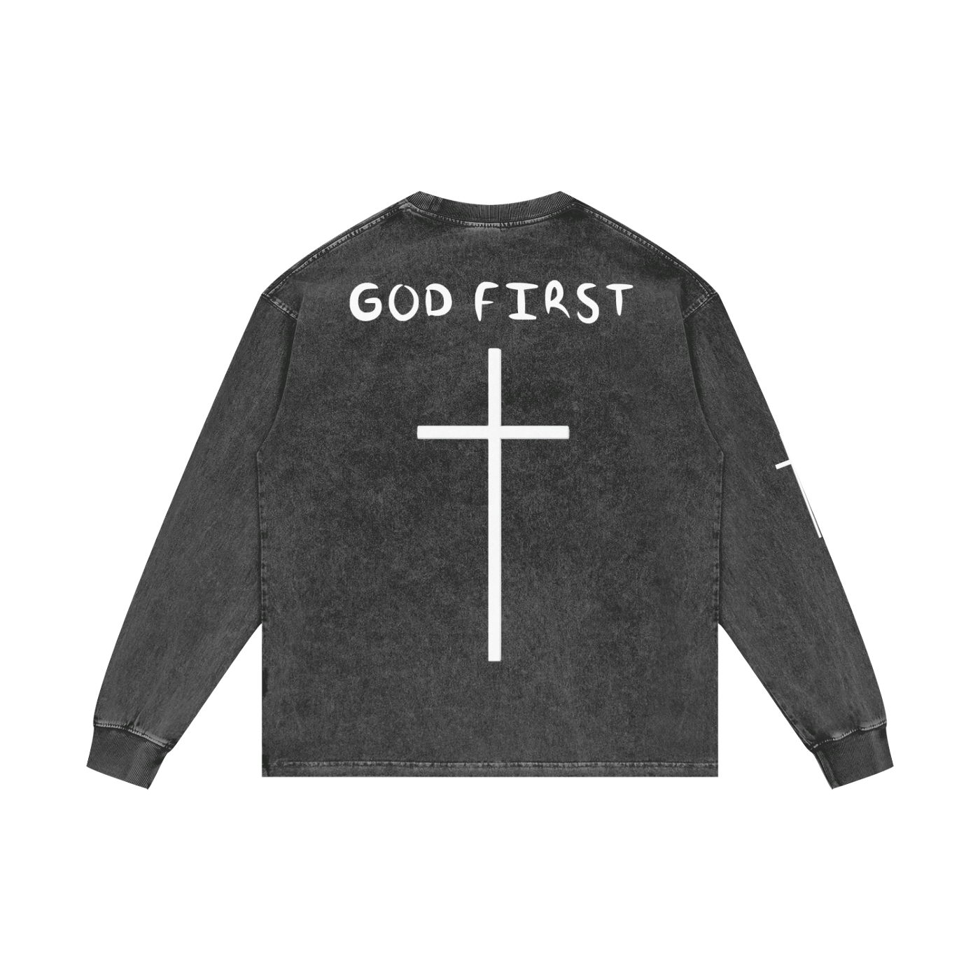 "GOD FIRST" Acid Wash Long Sleeve