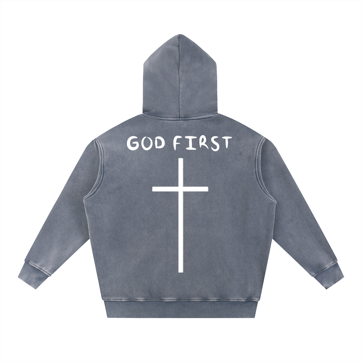 "GOD FIRST" Snow Wash Oversize Hoodie