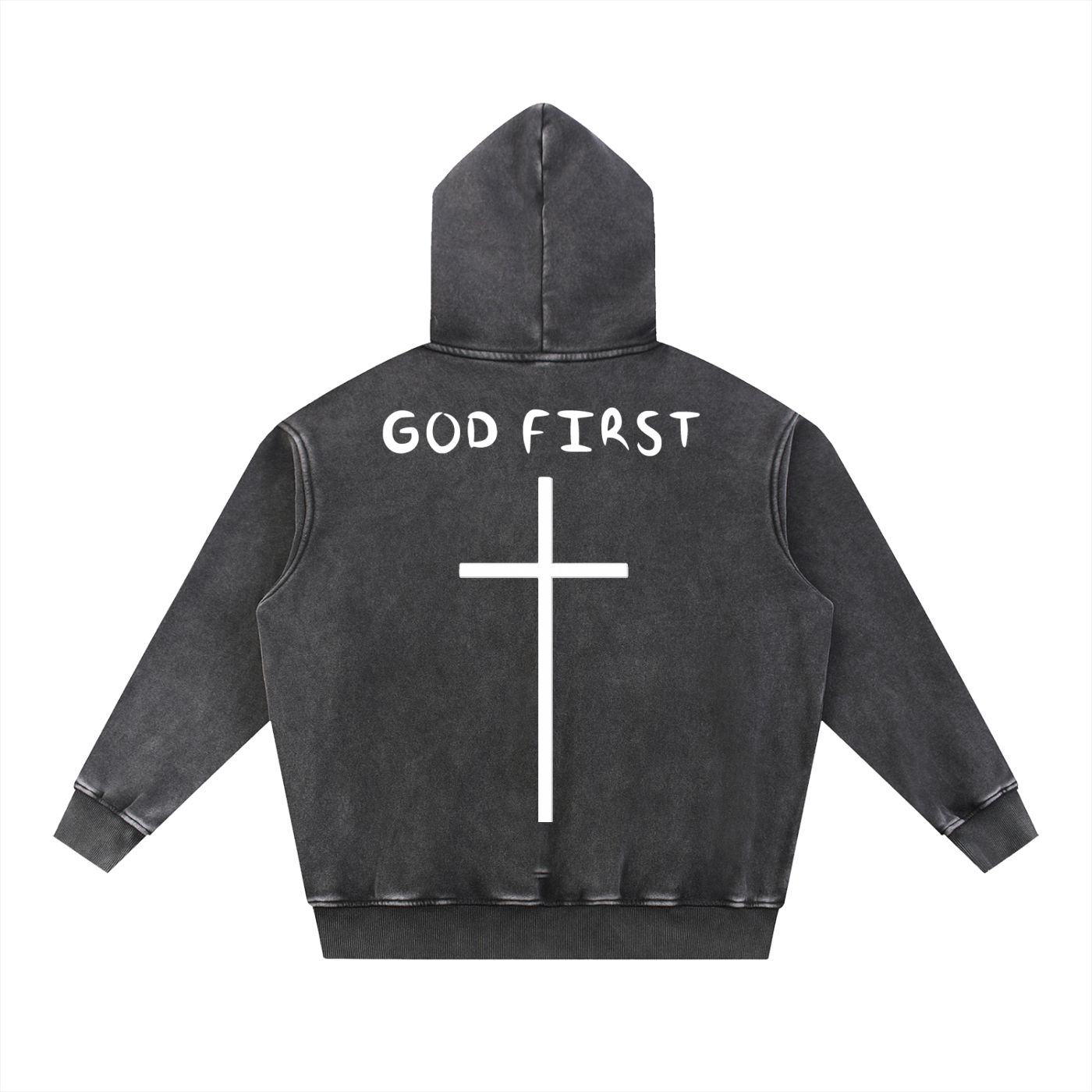 "GOD FIRST" Snow Wash Oversize Hoodie