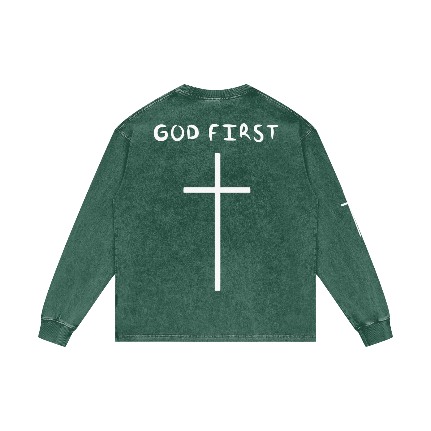 "GOD FIRST" Acid Wash Long Sleeve