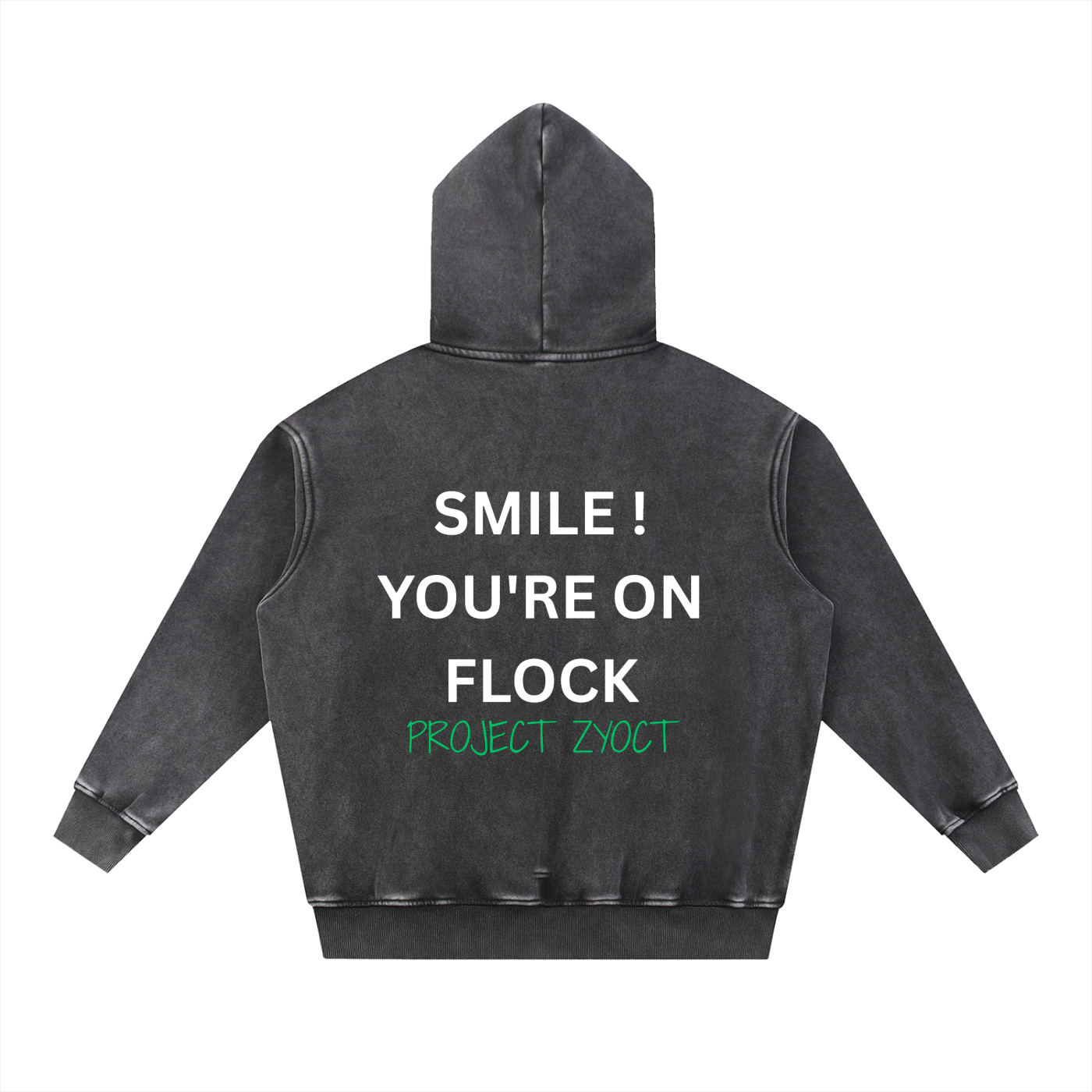 "Smile You're On Flock" Snow Wash Oversize Hoodie