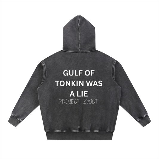 "Gulf of Tonkin Was a Lie" Snow Wash Oversize Hoodie
