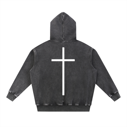 Simple Cross Snow Wash Oversize Hoodie
