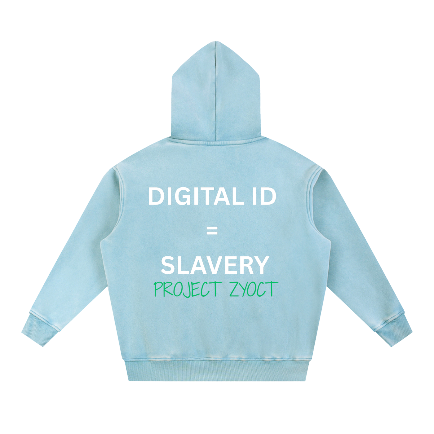 "Digital ID = Slavery" Snow Wash Oversize Hoodie