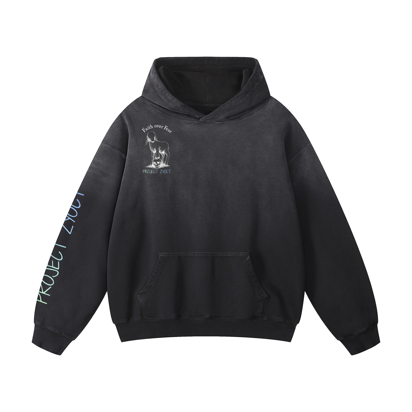 "NO EARTHLY KING" Heavyweight Sunfade Oversized Hoodie