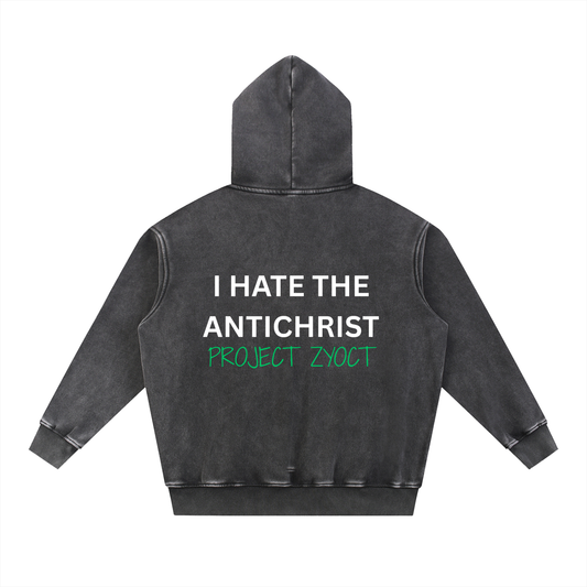 "I Hate the Antichrist" Snow Wash Oversize Hoodie