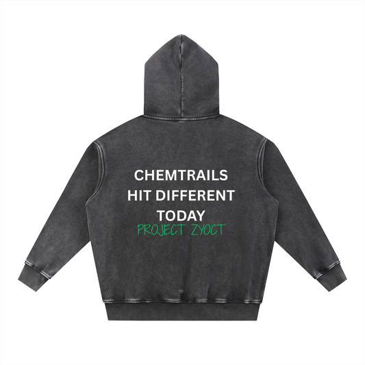 "Chemtrails Hit Different Today" Snow Wash Oversize Hoodie