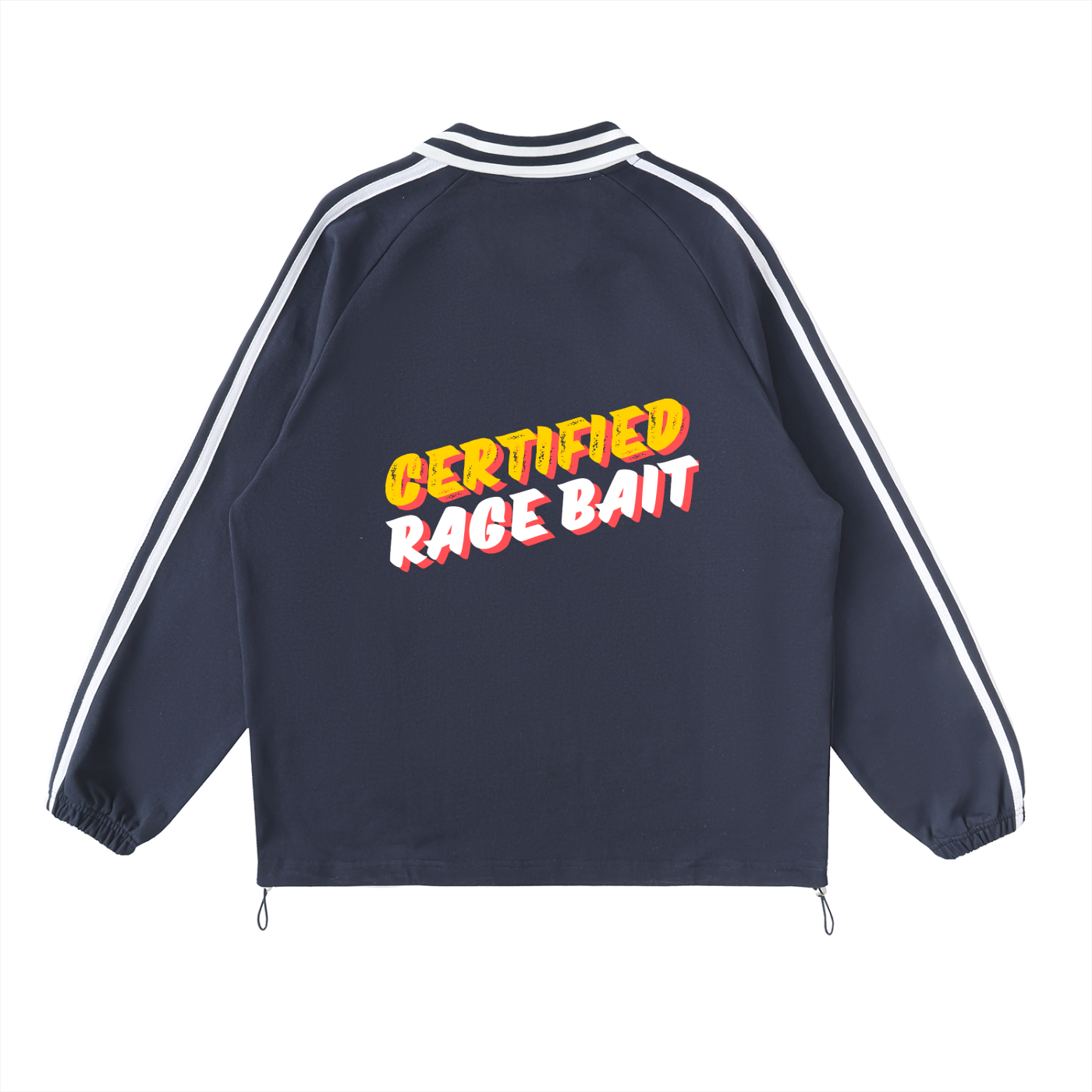 "CERTIFIED RAGE BAIT" Striped Collar Sweatshirt