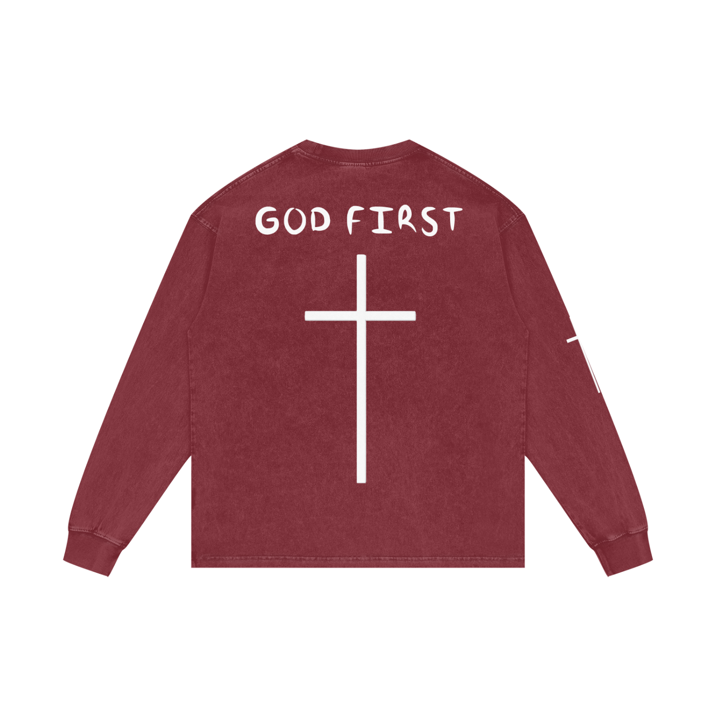 "GOD FIRST" Acid Wash Long Sleeve