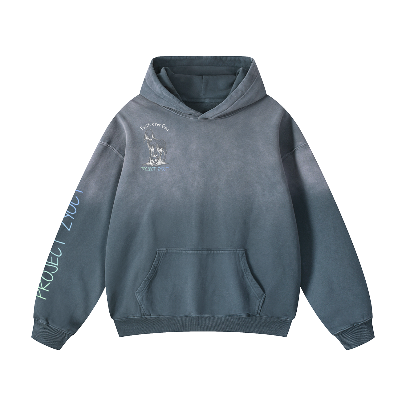"NO EARTHLY KING" Heavyweight Sunfade Oversized Hoodie