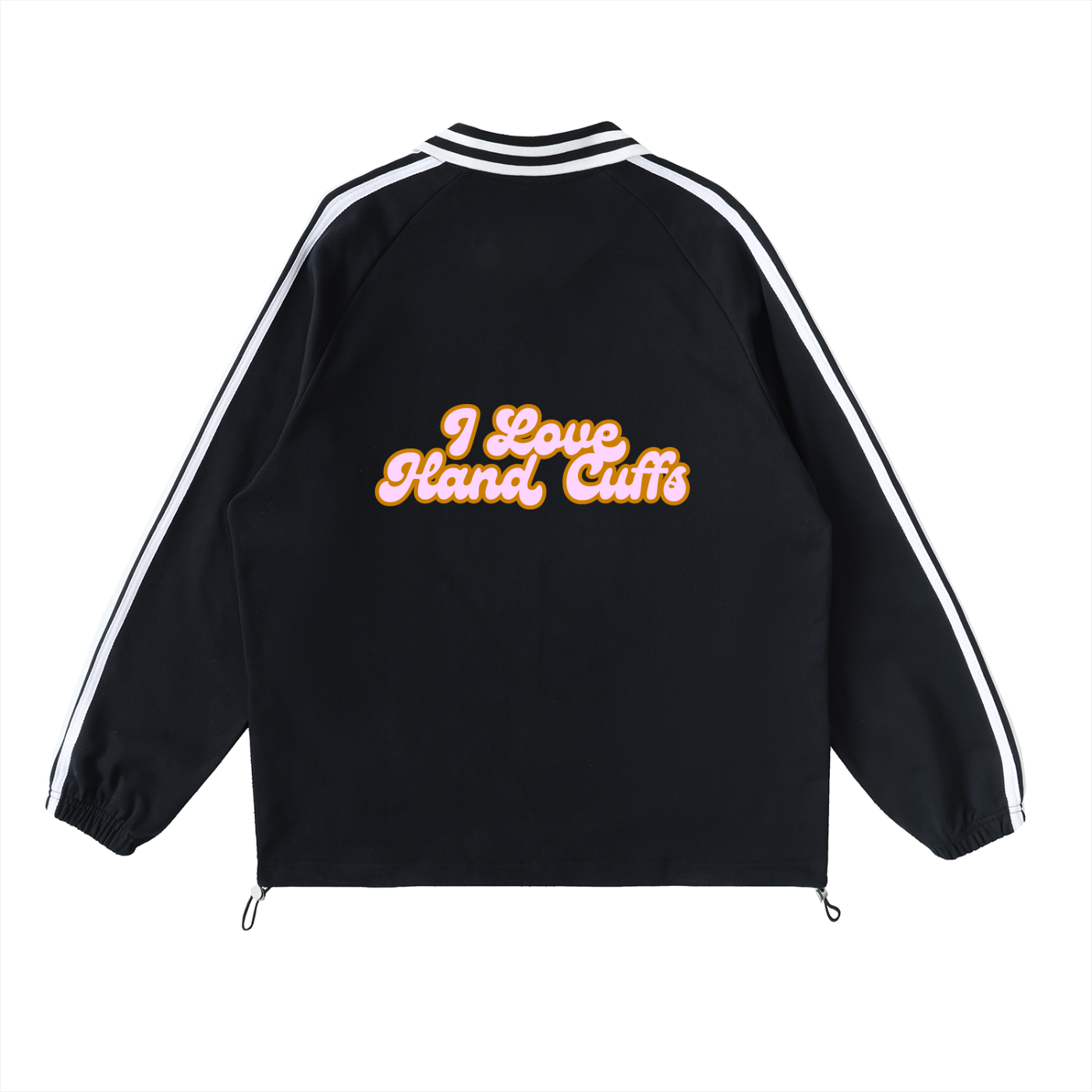 "I LOVE HAND CUFFS" Striped Collar Sweatshirt