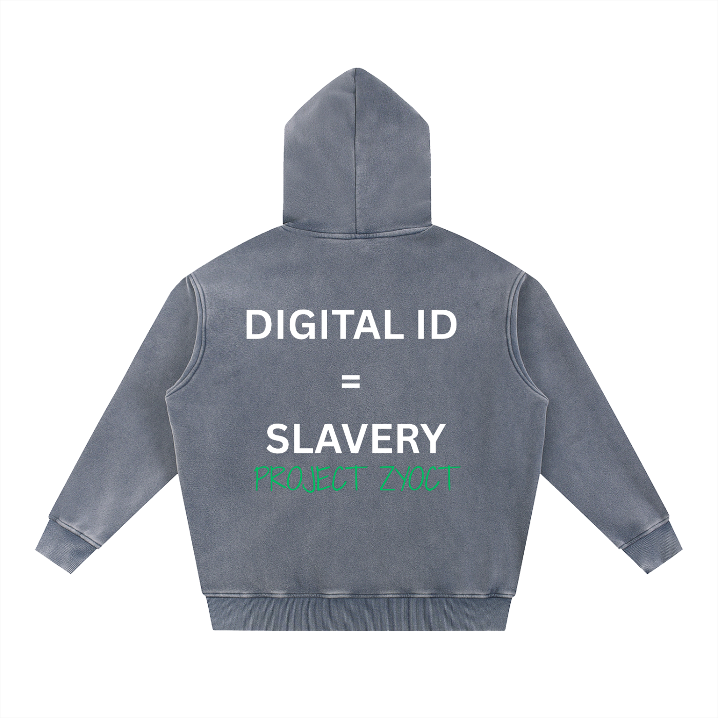 "Digital ID = Slavery" Snow Wash Oversize Hoodie