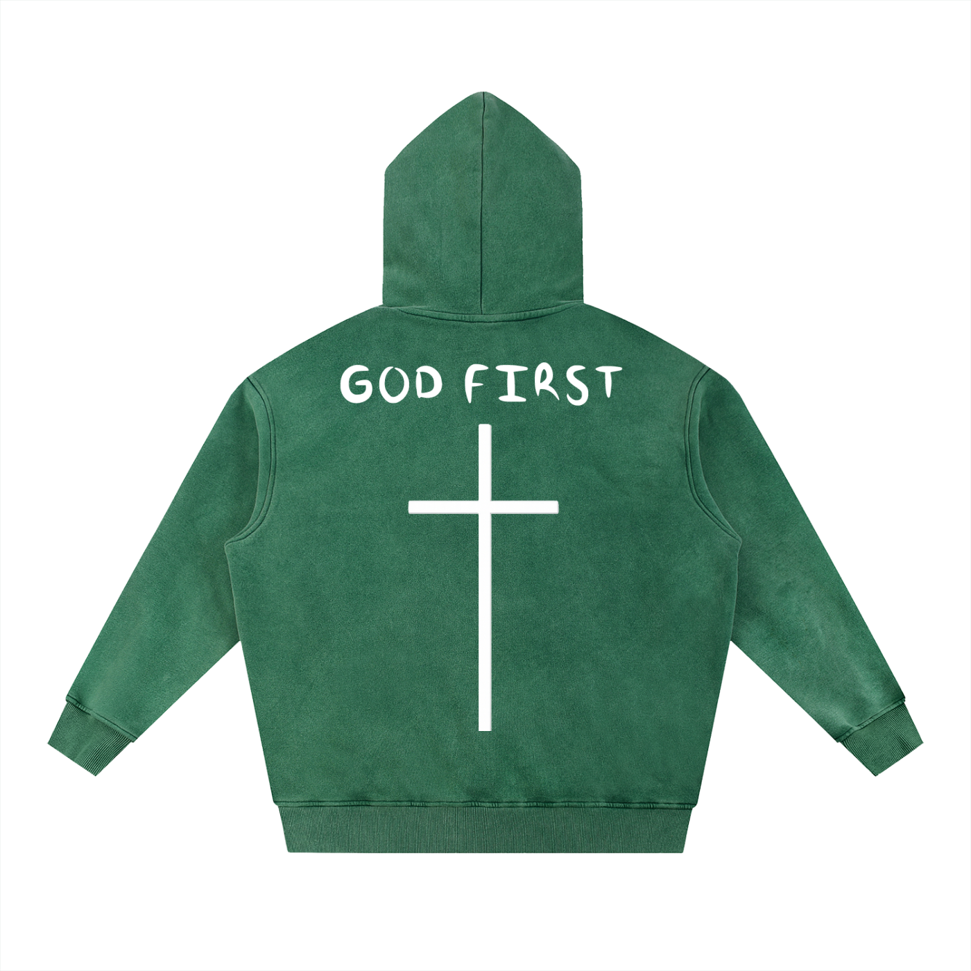 "GOD FIRST" Snow Wash Oversize Hoodie
