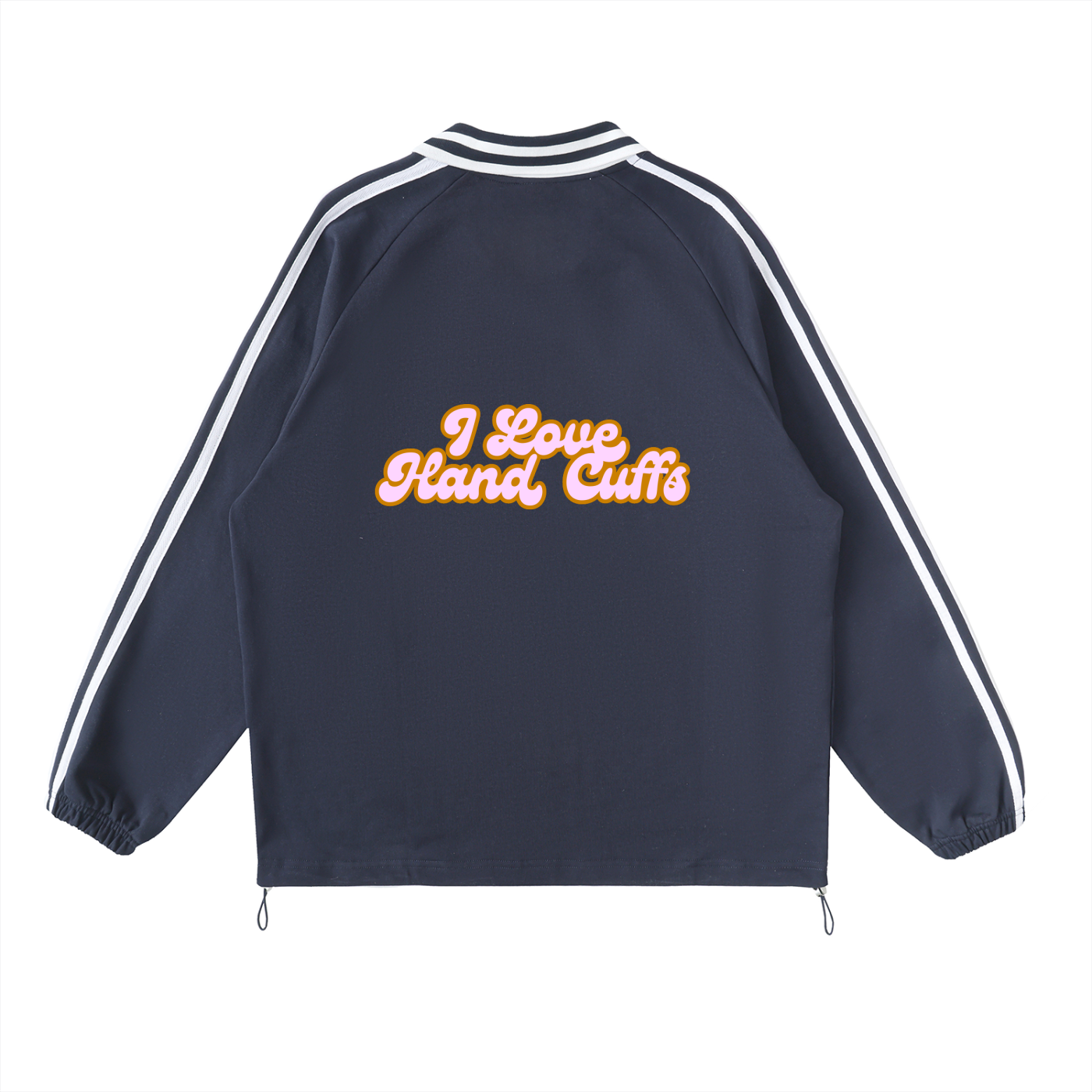 "I LOVE HAND CUFFS" Striped Collar Sweatshirt